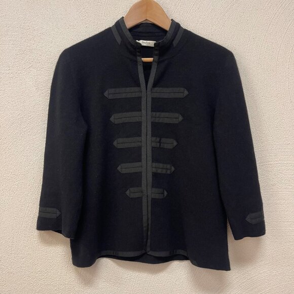 Neiman Marcus Cashmere Jacket Knitted Full Zip Black Stand Collar Long Sleeve L - Picture 1 of 6